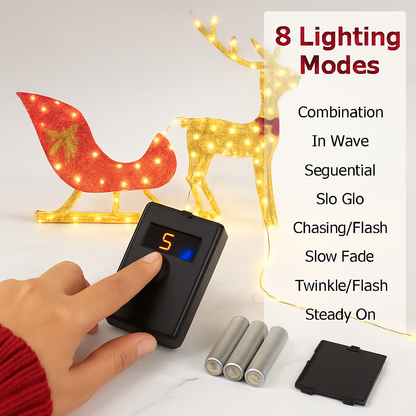 Lighted Christmas Reindeer and Sleigh Decoration