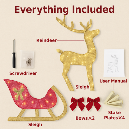 Lighted Christmas Reindeer and Sleigh Decoration
