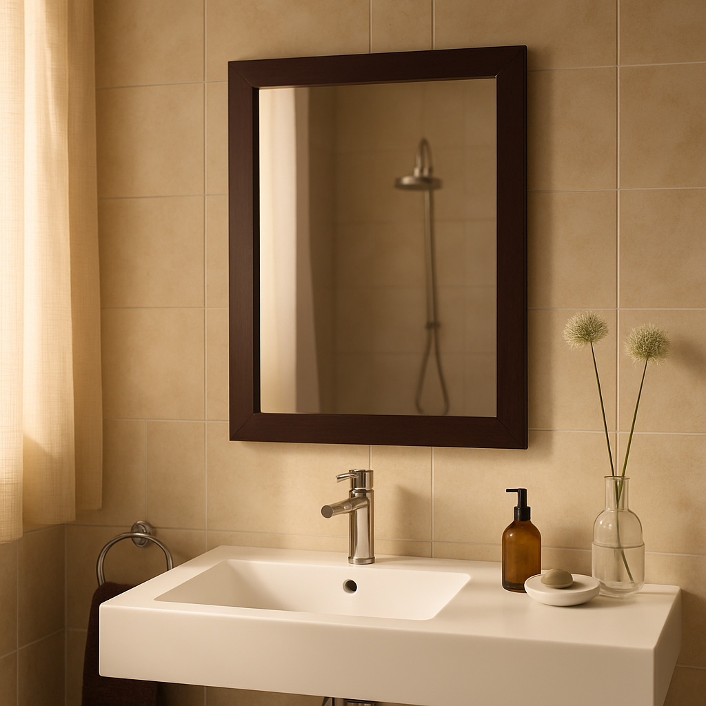 Wall Mount Mirror with Wood-Like Frame, Rectangular