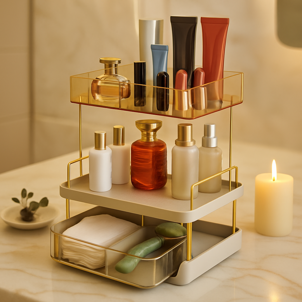 3-Tier Vanity Makeup Organizer with Drawer, Large Capacity