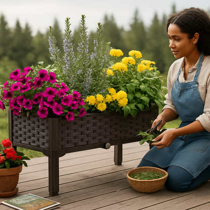 Outdoor Raised Garden Bed with Legs Elevated Planter Box with Self-watering System for Garden Patio Balcony Vegetables Flowers Herbs PP Plastic Box Ea