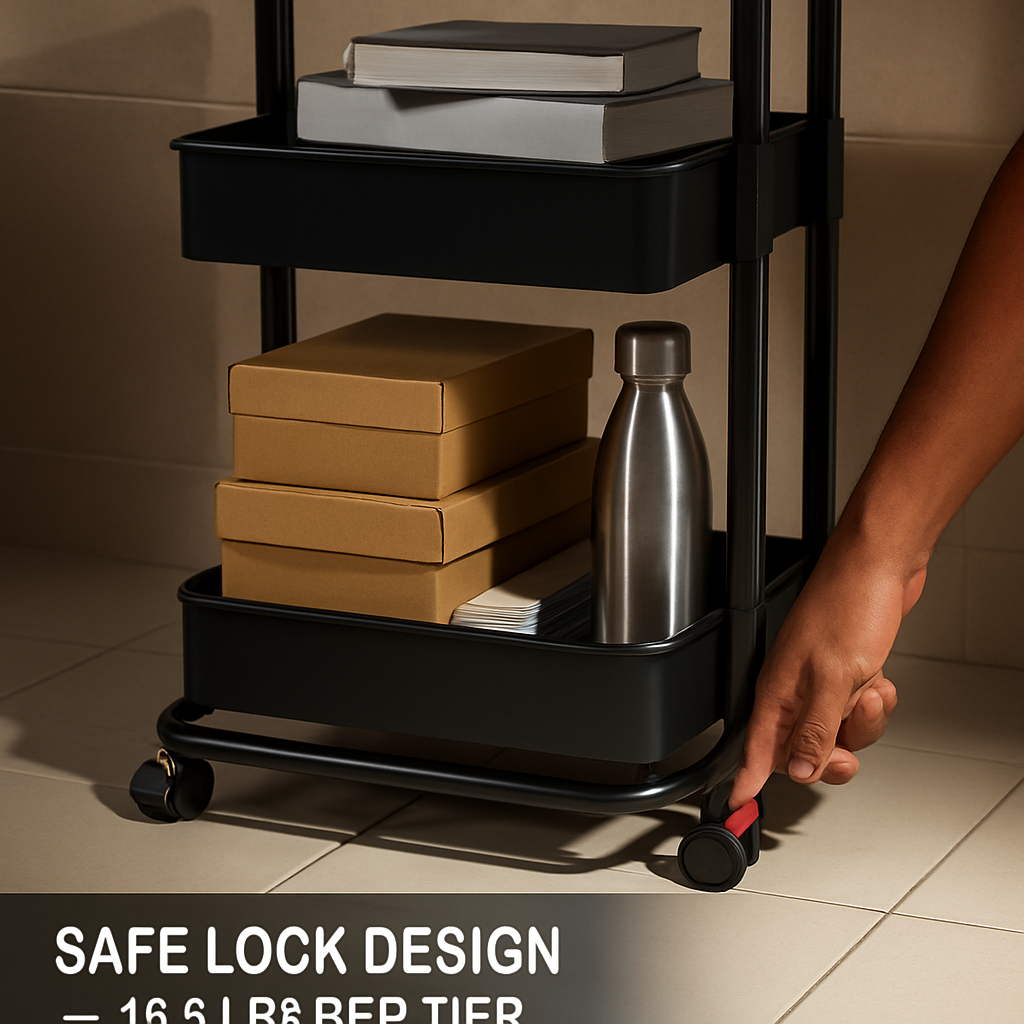 3 Tier Rolling Utility Cart with Wheels for Home Use