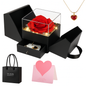 Preserved Red Rose with Heart Necklace Gift Set