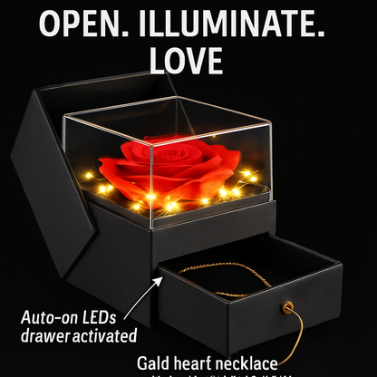 Preserved Red Rose with Heart Necklace Gift Set