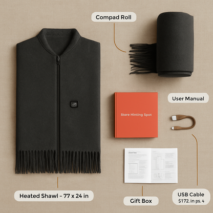 77x24In USB Heated Shawl with Teasel Wearable Heating Blanket Electric Throw Wrap Indoor Outdoor with Zipper 3 Heating Levels Machine Washable for Out