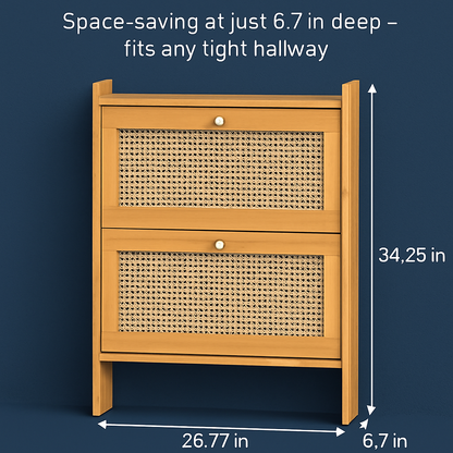 2-Tier Bamboo Shoe Cabinet with Flip Drawers