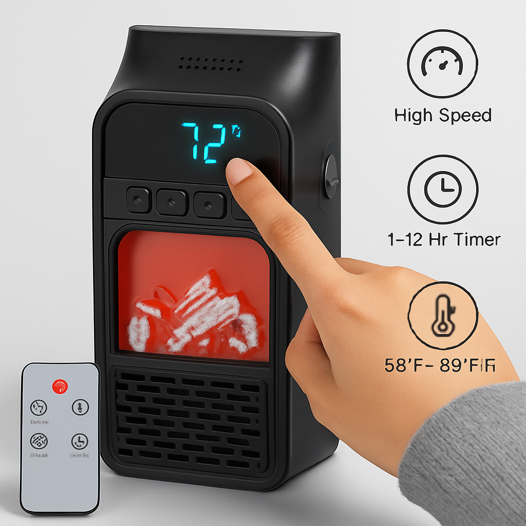 Plug-In Space Heater with Remote, Wall Outlet