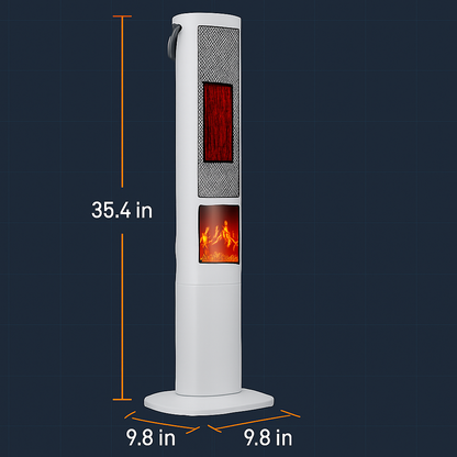 1500W Oscillating Ceramic Tower Space Heater with 3D Flame Portable Electric Heater with 3 Wind Modes Remote Control 5 Timer Overheat Tip-Over Protect