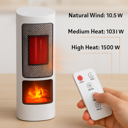 1500W Oscillating Ceramic Tower Space Heater with 3D Flame Portable Electric Heater with 3 Wind Modes Remote Control 5 Timer Overheat Tip-Over Protect