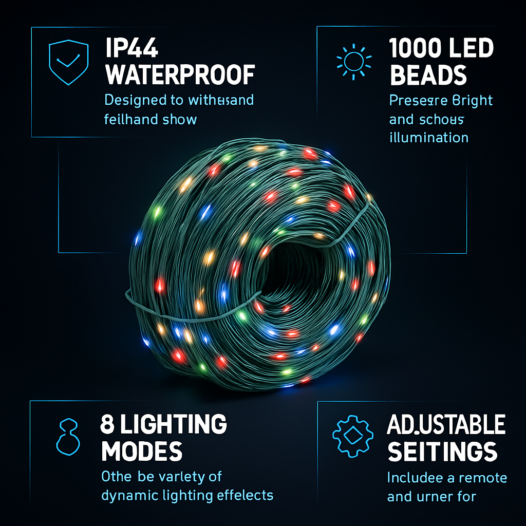 330FT 1000LED String Lights Outdoor Christmas Decoration Lights with Remote IP44 Waterproof 8 Lighting Modes 8 Brightness Timer Plug In Fairy Light Xm