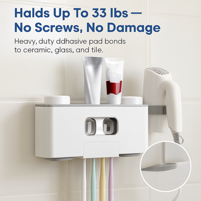 Toothbrush Holder Rack with Toothpaste Dispensers & Cups