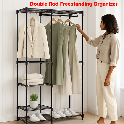 Metal Closet Deluxe Double Rod Freestanding Organizer