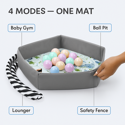 4-in-1 Baby Gym Play Mat: Lounger, Ball Pit & Fence