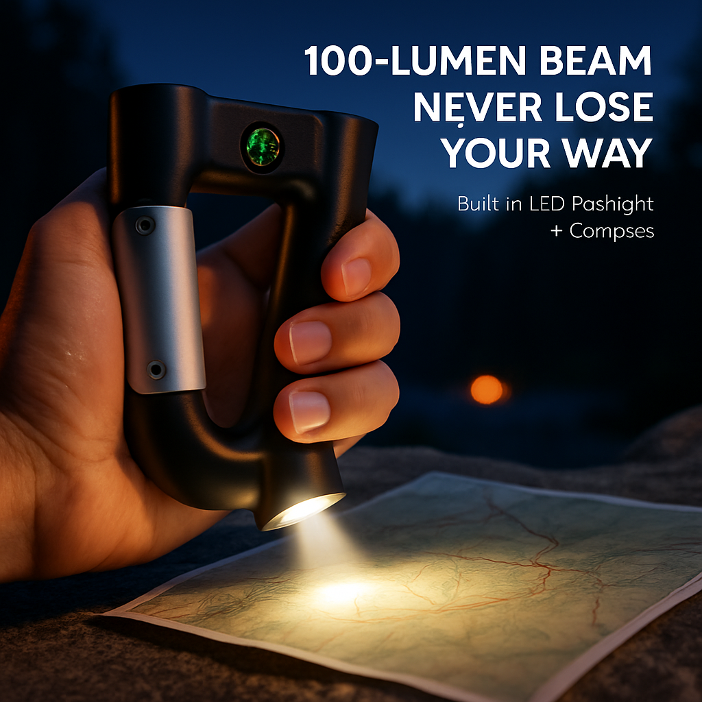 2200mAh Power Bank w/Emergency Flashlight Compass Carabiner-Shaped Hiking Camping Use