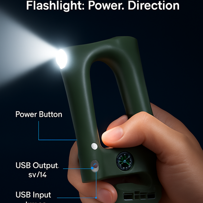 2200mAh Power Bank w/Emergency Flashlight Compass Carabiner-Shaped Hiking Camping Use