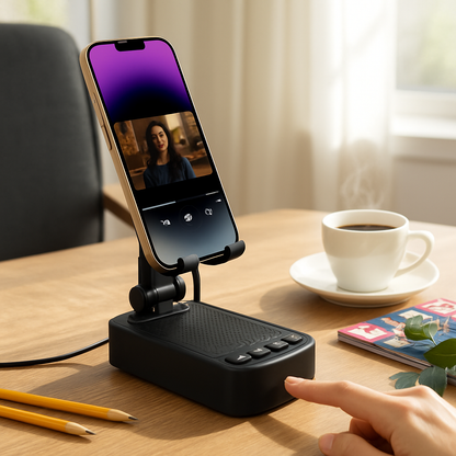 Phone Stand with Wireless Speaker and Power Bank