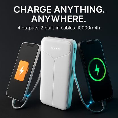 Power Bank Portable Charger with Built-in Cables