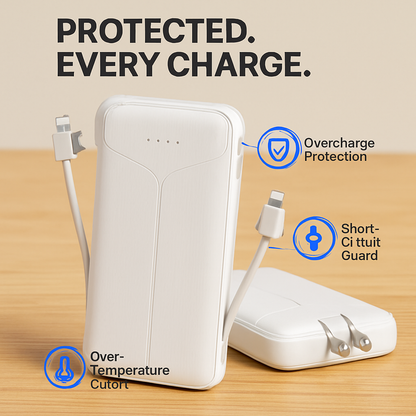 Power Bank Portable Charger with Built-in Cables