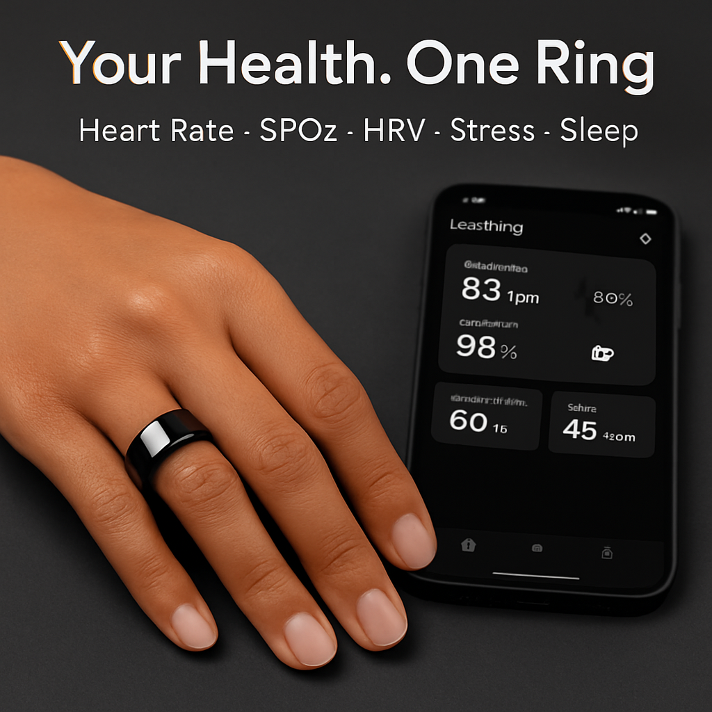 Smart Ring Health Tracker Fitness/Sleep/Stress/HRV Tracker with Charging Case Magnetic Charging Cable for Women & Men Compatible with iOS & Android 7-