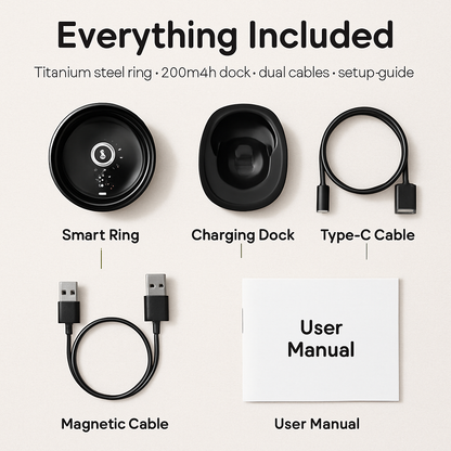 Smart Ring Health Tracker Fitness/Sleep/Stress/HRV Tracker with Charging Case Magnetic Charging Cable for Women & Men Compatible with iOS & Android 7-