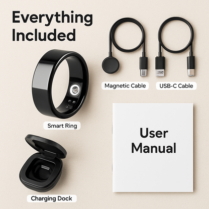 Smart Ring Health Tracker Fitness/Sleep/Stress/HRV Tracker with Charging Case Magnetic Charging Cable for Women & Men Compatible with iOS & Android 7-