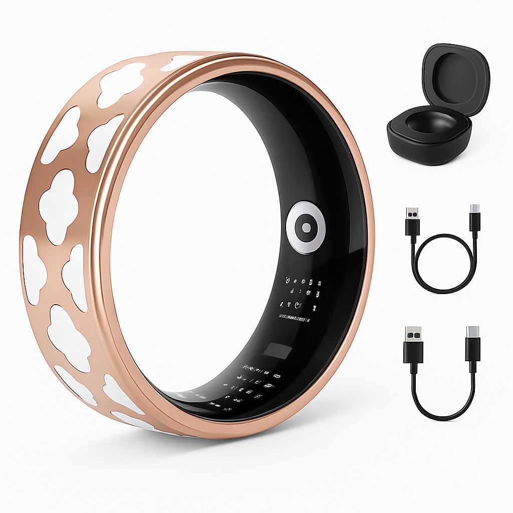 Smart Ring Health Tracker Fitness/Sleep/Stress/HRV Tracker with Charging Case Magnetic Charging Cable for Women & Men Compatible with iOS & Android 7-