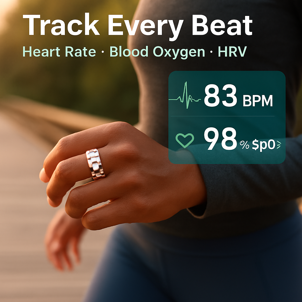 Smart Ring Health Tracker Fitness/Sleep/Stress/HRV Tracker with Charging Case Magnetic Charging Cable for Women & Men Compatible with iOS & Android 7-