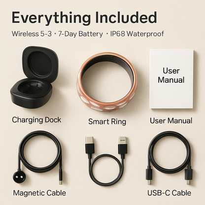 Smart Ring Health Tracker Fitness/Sleep/Stress/HRV Tracker with Charging Case Magnetic Charging Cable for Women & Men Compatible with iOS & Android 7-