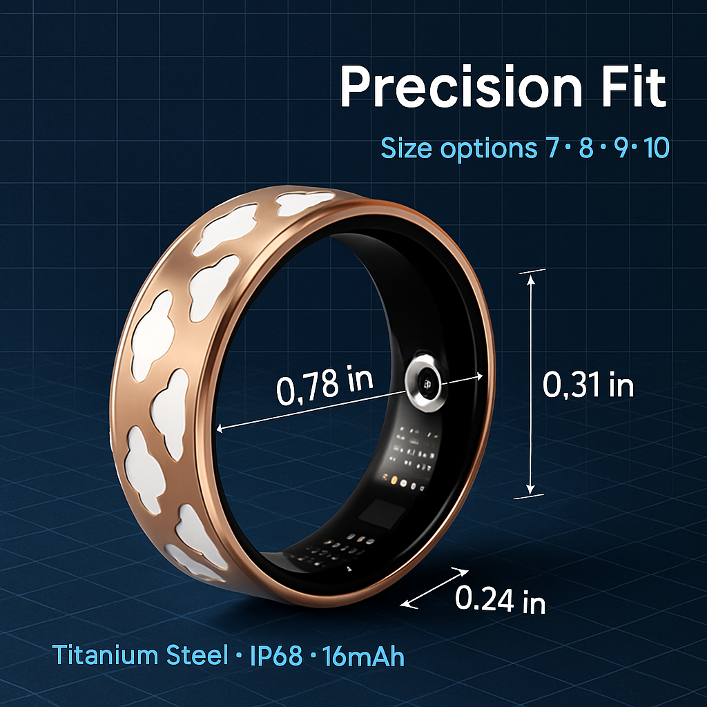 Smart Ring Health Tracker Fitness/Sleep/Stress/HRV Tracker with Charging Case Magnetic Charging Cable for Women & Men Compatible with iOS & Android 7-