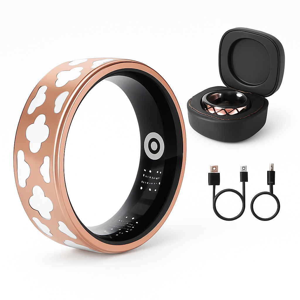 Smart Ring Health Tracker Fitness/Sleep/Stress/HRV Tracker with Charging Case Magnetic Charging Cable for Women & Men Compatible with iOS & Android 7-
