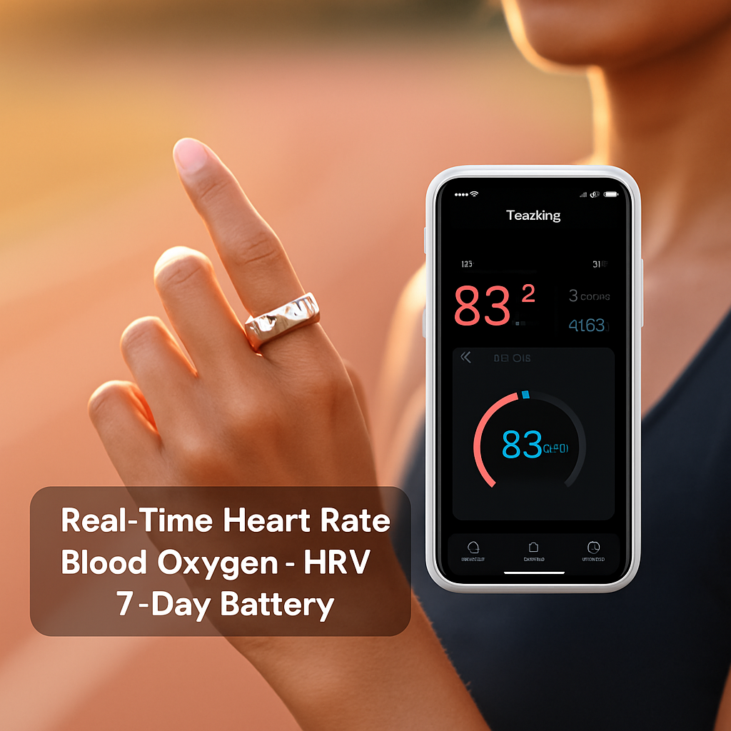 Smart Ring Health Tracker Fitness/Sleep/Stress/HRV Tracker with Charging Case Magnetic Charging Cable for Women & Men Compatible with iOS & Android 7-