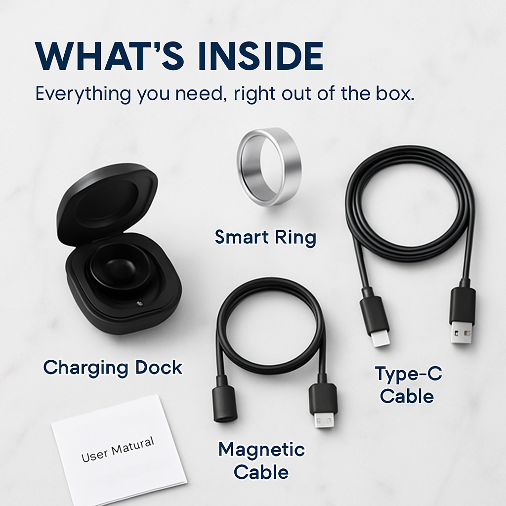 Smart Ring Health Tracker Fitness/Sleep/Stress/HRV Tracker with Charging Case Magnetic Charging Cable for Women & Men Compatible with iOS & Android 7-