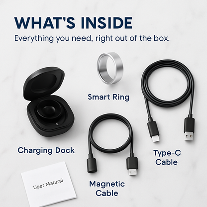 Smart Ring Health Tracker Fitness/Sleep/Stress/HRV Tracker with Charging Case Magnetic Charging Cable for Women & Men Compatible with iOS & Android 7-