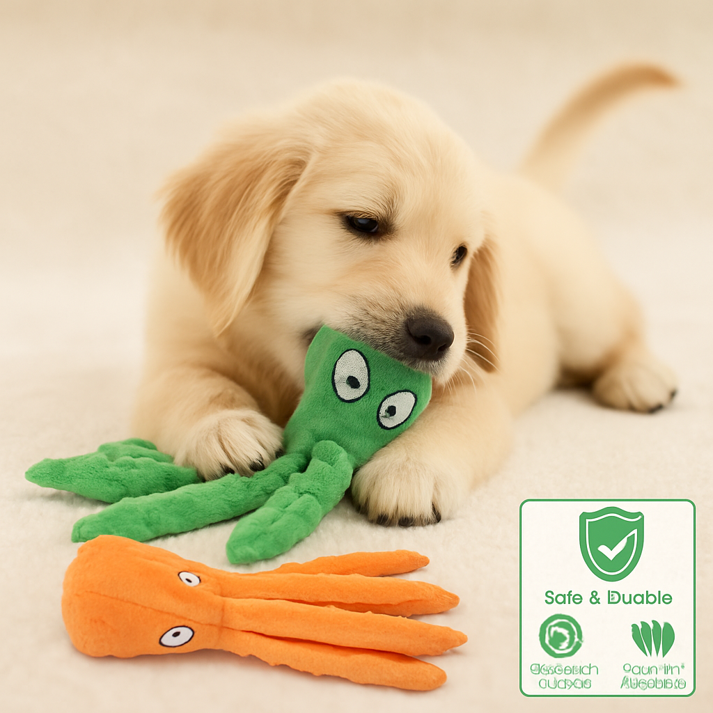Squeaky Plush Octopus Dog Toy - No-Stuffing Chew Toy