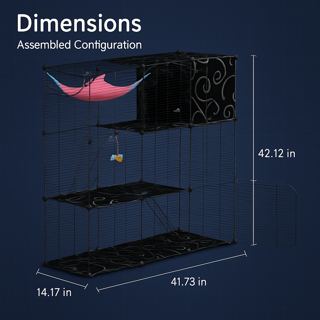3-Tier Cat Cage Enclosure with Hammock & Toy Ball