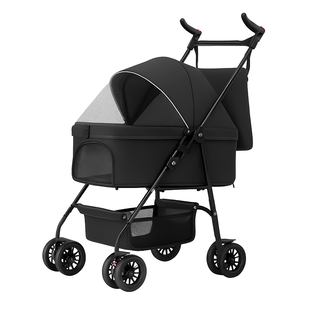 Pet Stroller Foldable Carrier with Storage Basket