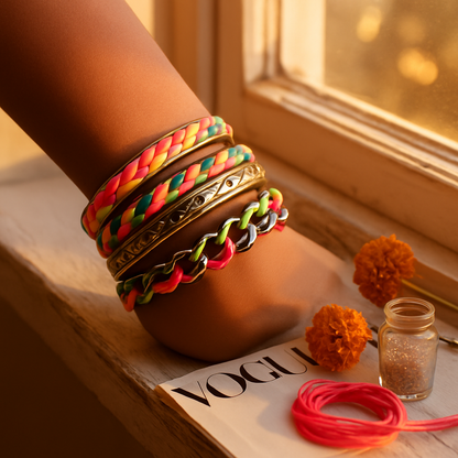 4-Piece Colorful Woven Burnished Gold Bracelet Set
