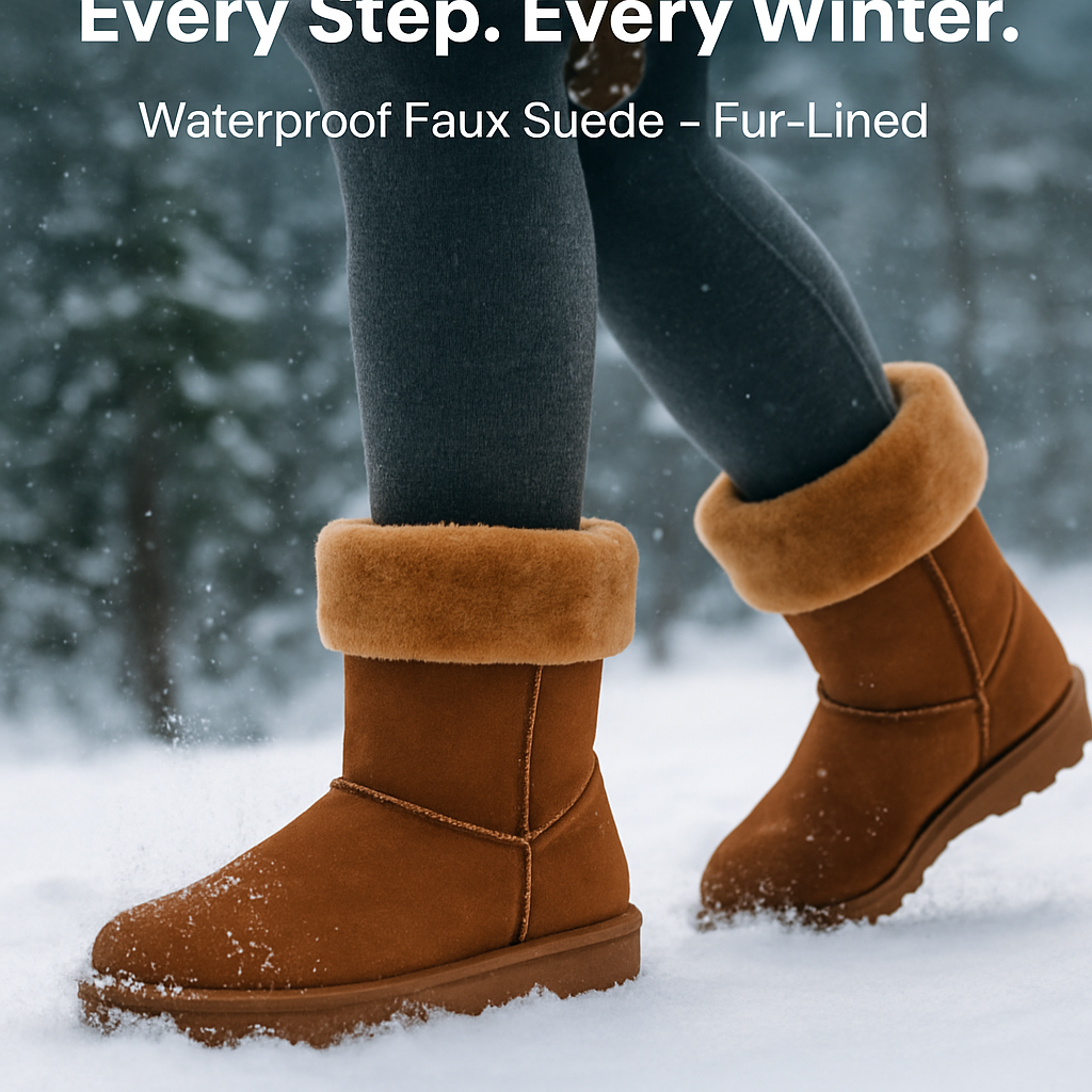 Snow Boots - Waterproof Faux Suede Mid-Calf with Warm Lining
