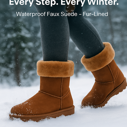 Snow Boots - Waterproof Faux Suede Mid-Calf with Warm Lining