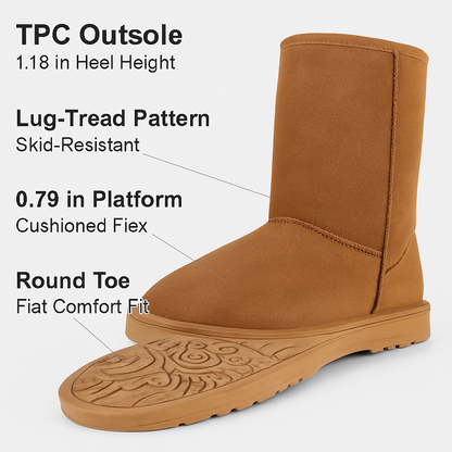 Snow Boots - Waterproof Faux Suede Mid-Calf with Warm Lining