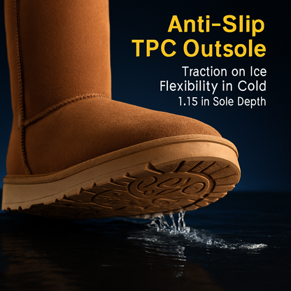 Snow Boots - Waterproof Faux Suede Mid-Calf with Warm Lining