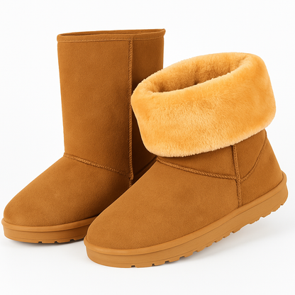 Snow Boots - Waterproof Faux Suede Mid-Calf with Warm Lining