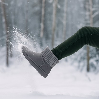 Women Snow Boots Suede Mid-Calf with Knit Lining