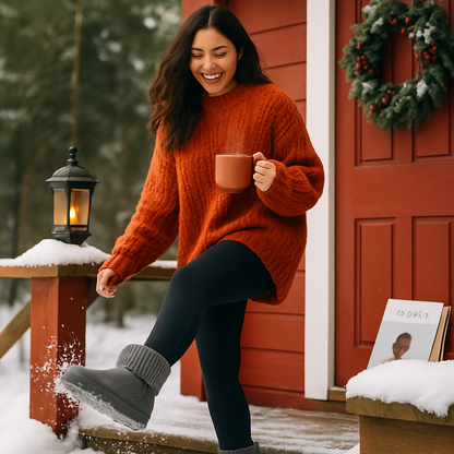 Women Snow Boots Suede Mid-Calf with Knit Lining