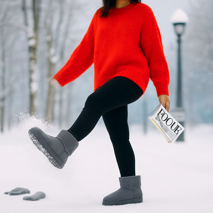 Women Snow Boots Suede Mid-Calf with Knit Lining