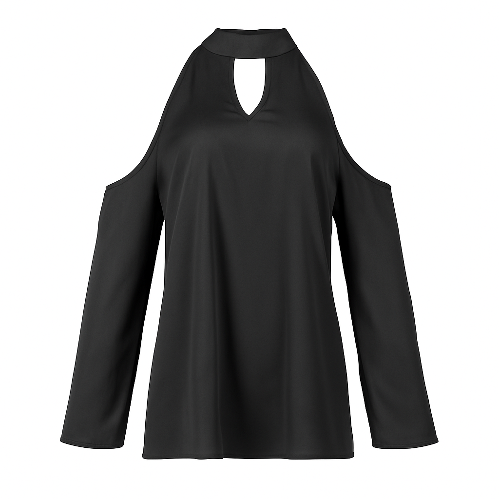 Off-the-Shoulder Blouse with V-Neck and Long Sleeves