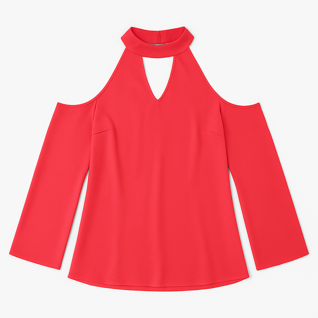 Off-the-Shoulder Blouse with V-Neck and Long Sleeves