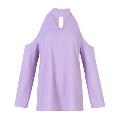 Off-the-Shoulder Blouse with V-Neck and Long Sleeves