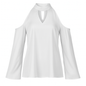 Off-the-Shoulder Blouse with V-Neck and Long Sleeves