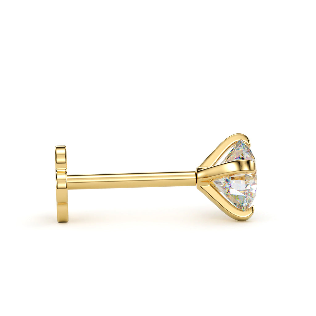 14k Yellow Gold Flat Back Earring 20G 4mm CZ Floral Reversible